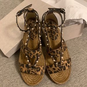 Jimmy Choo Denise Pearly Stud Leopard-Print Espadrilles
